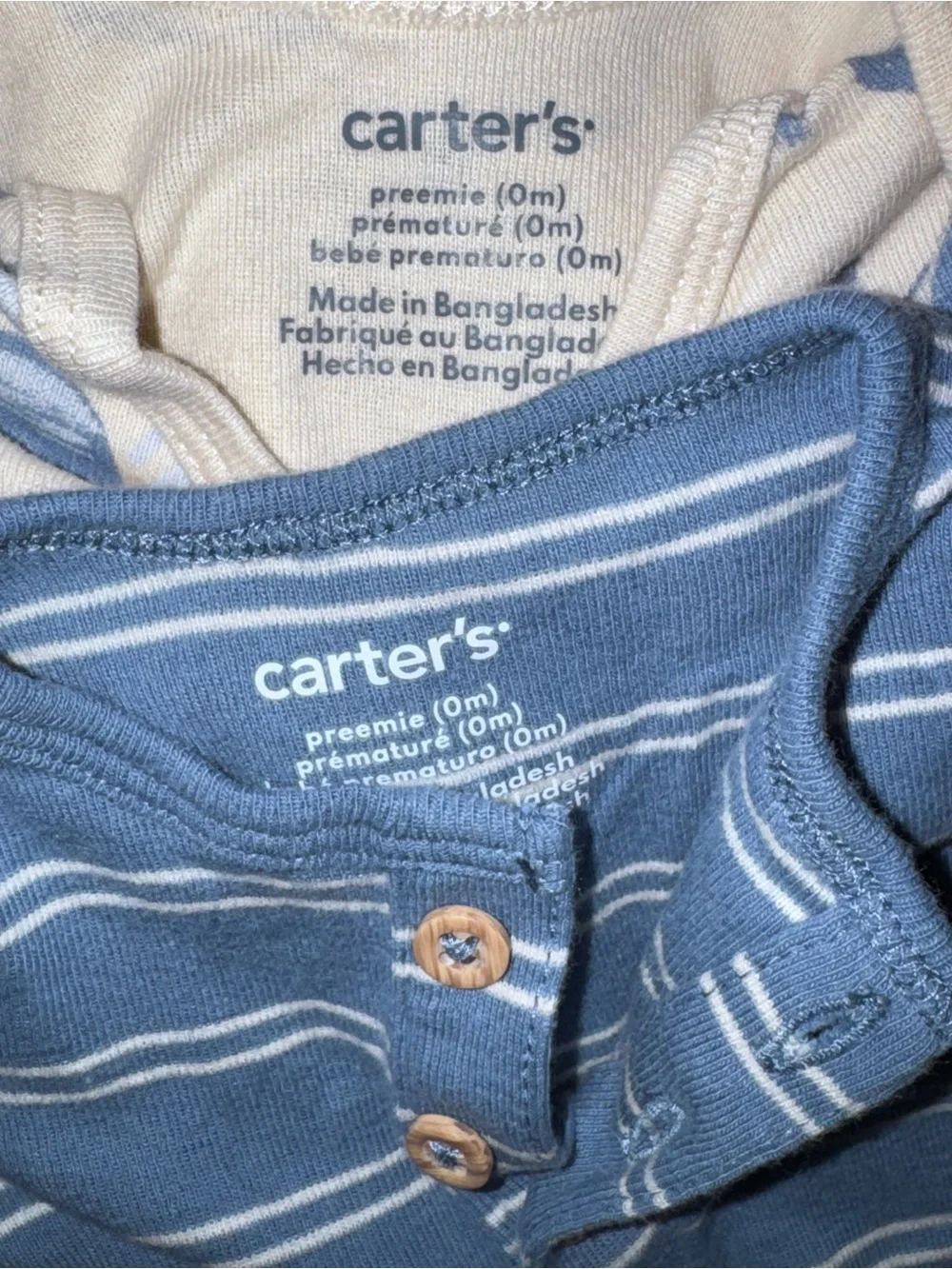Carter's size preemie Blue Striped and Cream Panda Sleep Gowns bundle